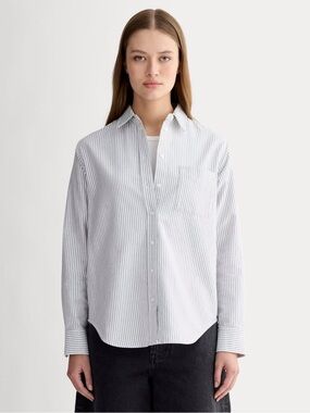 Everlane The Boxy Oxford Shirt Striped Button-Down Blue & White Size Small